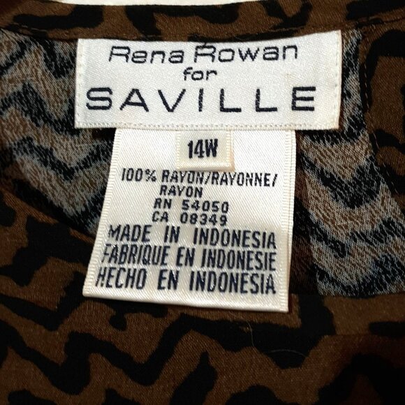 Rena Rowan Saville 14W Brown Black Zigzag Pattern Button Back Long Sleeve Blouse - Picture 5 of 5